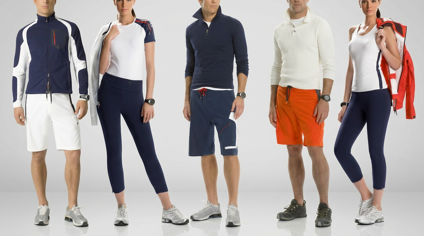 Ralph Lauren RLX performance apparel — seasonal lookbook composite of men's and women's athletic wear